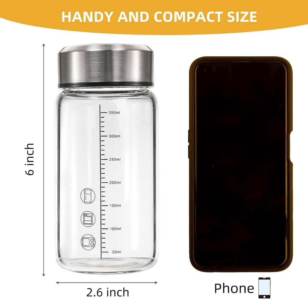 2 Pack Glass Bottles with Lids, 12 Oz Wide Mouth Shaker Bottle with Sleeve, Leakproof Glass Mixing Sports Drinking Bottles for Protein Mixs, Juice, Vitamin