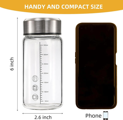 2 Pack Glass Bottles with Lids, 12 Oz Wide Mouth Shaker Bottle with Sleeve, Leakproof Glass Mixing Sports Drinking Bottles for Protein Mixs, Juice, Vitamin