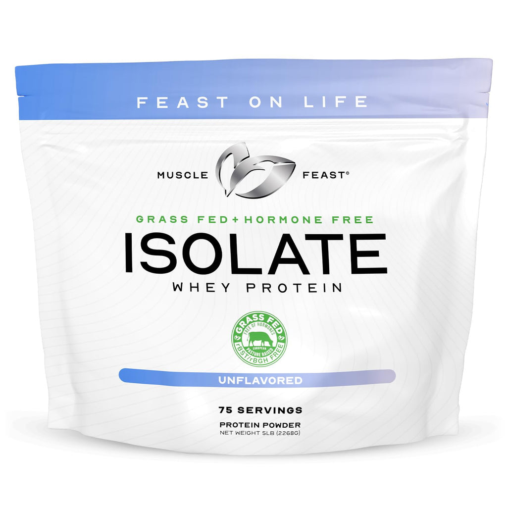 Muscle Feast Grass-Fed Whey Protein Isolate, All Natural Hormone Free Pasture Raised, Whey Isolate Protein Powder for Men and Women, Clean, Non-GMO & Gluten-Free, Isolate Protein - Unflavored, 5lb