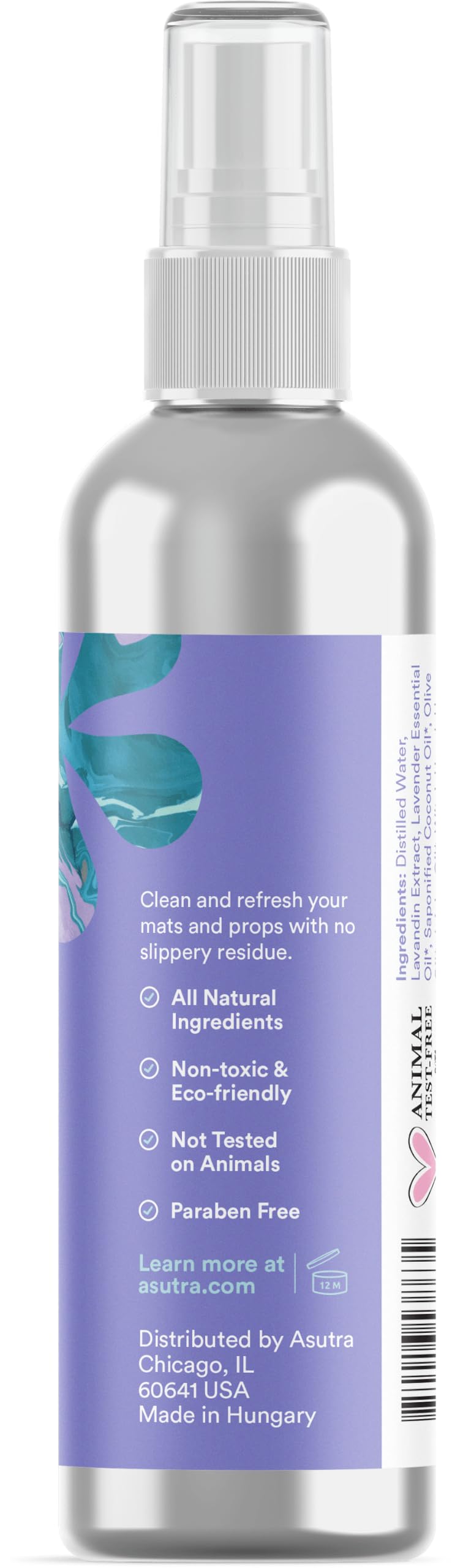 ASUTRA Yoga Mat Cleaner Spray (Energizing Peppermint), 4 fl oz - No Slippery Residue, Organic Essential Oils, Deep-Cleansing for Fitness Gear & Gym Equipment, Microfiber Towel Included