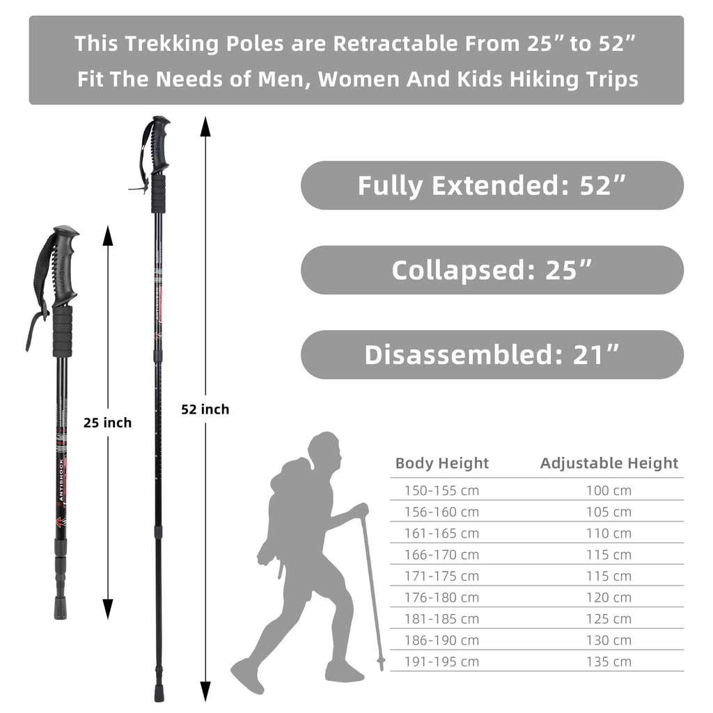 Aihoye Hiking Trekking Poles, 2 Pack Collapsible, Lightweight, Anti Shock, Walking Sticks, Adjustable Hiking Pole for Men and Women