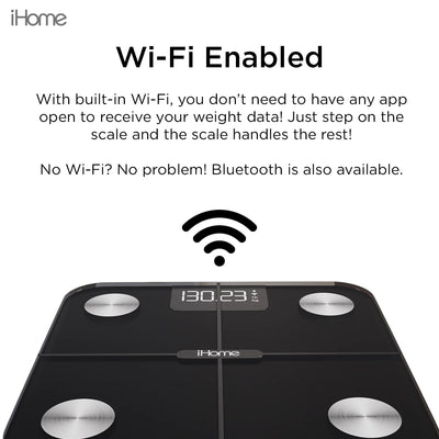 iHome Digital Bluetooth Smart Scale for Body Weight, Weight Scale, Including BMI, Body Fat, Muscle Mass, Batteries Included (Black Smart Bluetooth)