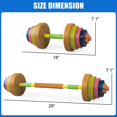 Kids Exercise Weight Set, 2-In-1 Barbell and Dumbbell Workout Equipment, Toddler Beginner Gym Toy for Pretend Play Lifting Exercise & Fitness, Adjustable Fill with Sand or Water
