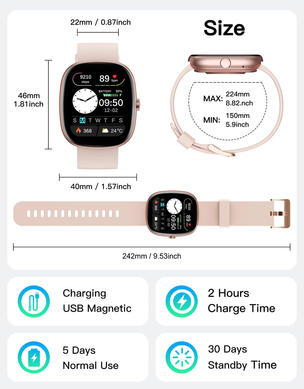 Fitness Tracker 2025 Ver. (Answer/Make Calls), 1.85" Smart Watch Fitness Watches for Women Men with 24/7 Heart Rate Blood Oxygen Monitor Sleep Tracker 100+ Sport Modes IP68 Waterproof (Pink)