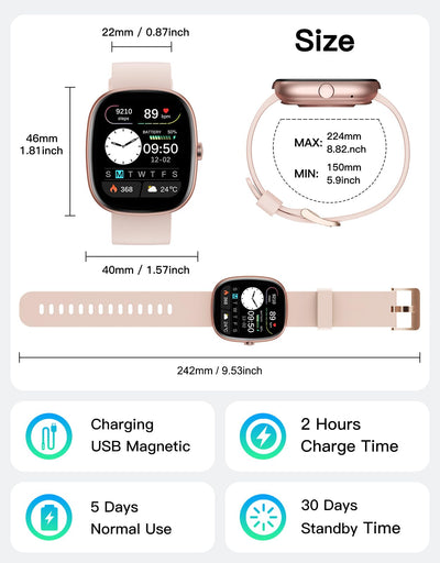 Fitness Tracker 2025 Ver. (Answer/Make Calls), 1.85" Smart Watch Fitness Watches for Women Men with 24/7 Heart Rate Blood Oxygen Monitor Sleep Tracker 100+ Sport Modes IP68 Waterproof (Pink)