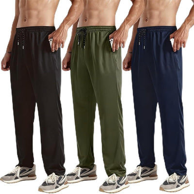 ZH 3 Pack Men's Sweatpants Open Bottom Joggers Lightweight Quick Dry Athletic Pants with Pockets for Workout & Lounge
