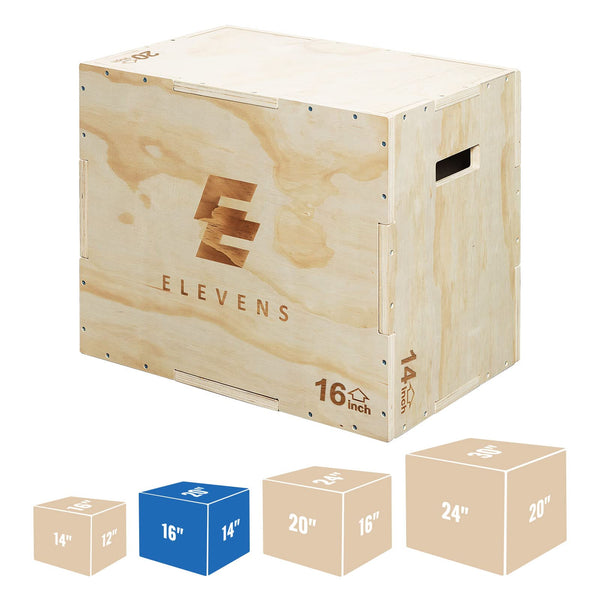 Elevens 3 in 1 Wooden Plyo Box Jump Box Plyometric Box for Jumping Trainer, Skipping, Jumping, Lunges, Box Jumps, Squats, Step-Ups, Dips