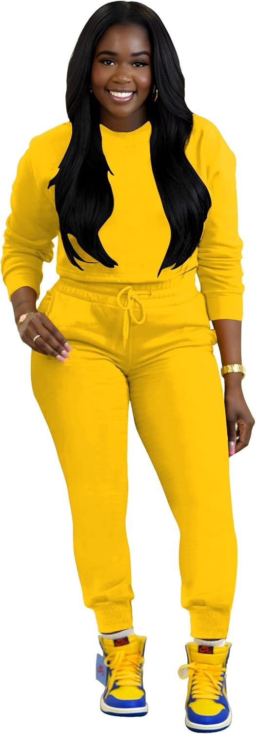 TOPSRANI Womens Two Piece Outfits Bodycon Tracksuit Sweatsuits Hoodie Solid Jogger Biker Workout Lounge Long Sleeve Pant Sets