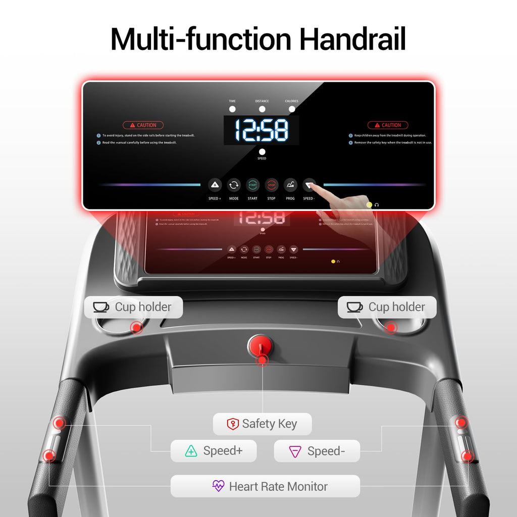 12% Incline Treadmill with Handle, 3-in-1 Portable Treadmills for Home and Office, Foldable Treadmills with 300 Lbs Weight Capacity, 3.0HP Quiet Walking Pad Treadmill, Three Touch Screen