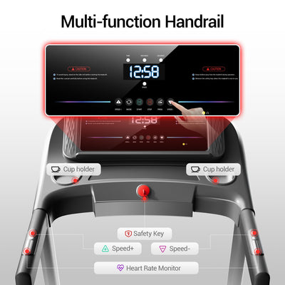 12% Incline Treadmill with Handle, 3-in-1 Portable Treadmills for Home and Office, Foldable Treadmills with 300 Lbs Weight Capacity, 3.0HP Quiet Walking Pad Treadmill, Three Touch Screen