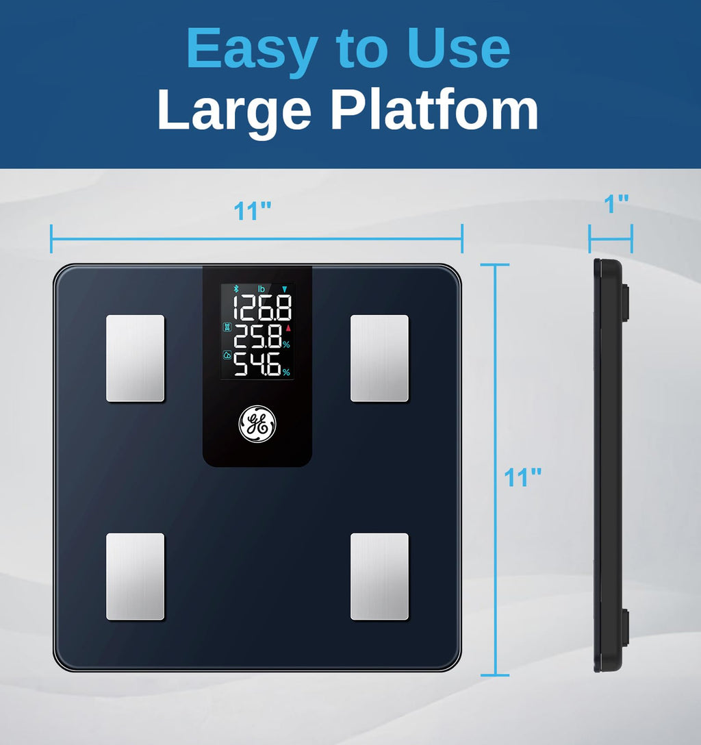 GE Smart Scale for Body Weight BMI Fat Muscle Mass with 14 Body Composition Metrics & All-in-one LCD Display, Digital Bathroom Weight Scales Bluetooth with App, Accurate Weighing Machine 400 lbs