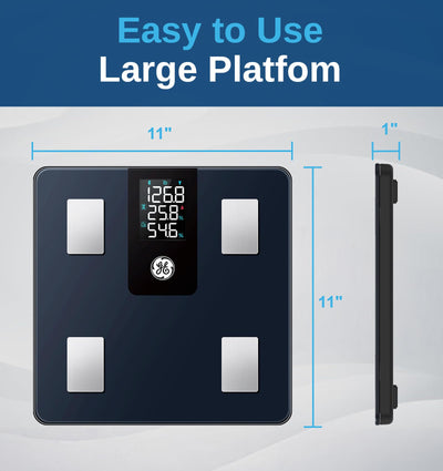 GE Smart Scale for Body Weight BMI Fat Muscle Mass with 14 Body Composition Metrics & All-in-one LCD Display, Digital Bathroom Weight Scales Bluetooth with App, Accurate Weighing Machine 400 lbs