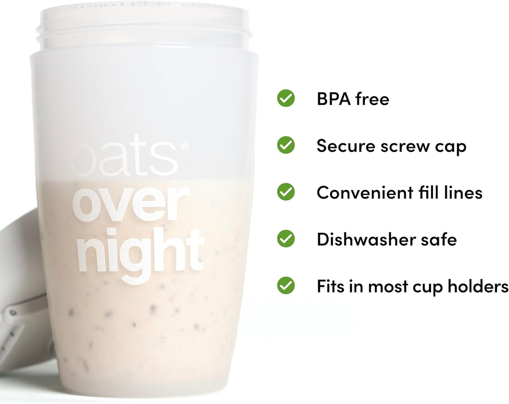 Oats Overnight Shaker Bottle – Leakproof Shaker Cup with Secure Screw Cap & Fill Line, Dishwasher Safe – Mixing Cup, Protein Shakes, Oatmeal, Breakfast On-the-Go & Travel