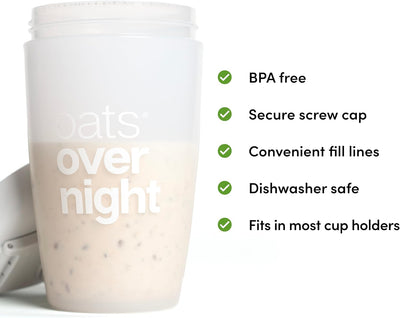 Oats Overnight Shaker Bottle – Leakproof Shaker Cup with Secure Screw Cap & Fill Line, Dishwasher Safe – Mixing Cup, Protein Shakes, Oatmeal, Breakfast On-the-Go & Travel