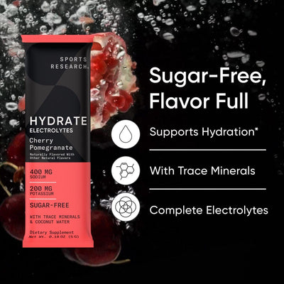 Sports Research® Hydrate Electrolytes Powder - Sugar-Free & Naturally Flavored with Vitamins, Minerals, and Coconut Water - Supports Hydration - Raspberry Lemonade - 90 Servings