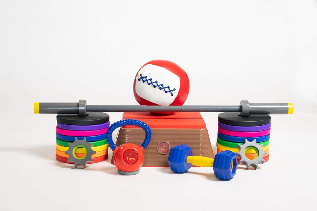 WOD Toys® Barbell Mini - Adjustable Kids Barbell Toy Weight Set for Kid Fitness, Weightlifting and Power lifting - Safe, Durable Kid's Gym Workout and Exercise Equipment for Toddlers and Children