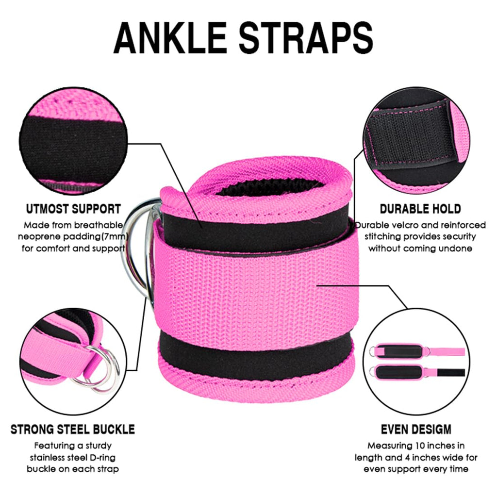 Ankle Straps Ankle Resistance Bands Wrist Cuffs Padded Straps Adjustable Fitness Glute Kickback D-Ring for Cable Machine Gym Foot Leg Training Brace Support 1 Pair