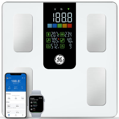 GE Smart Scale for Body Weight, BMI, Body Fat, Muscle Mass, Digital Bathroom Scales 500lbs for Bluetooth Weight Monitor 11.8" Large Platform Weighing Machine Health Analyzer with App