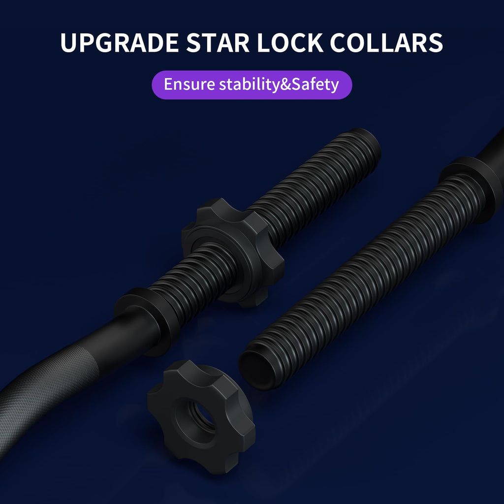 47" EZ Curl Bar Weight Lifting Bar, 1-inch Curling Bars for Weight lifting, Barbell bar for Hip Thrusts/Squats/Lunges for Gym and Home, With 2 Star Double Risk Star-nuts (220lb Weight Capacity)