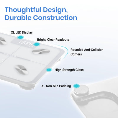 Etekcity Smart Rechargeable Scale for Body Weight, BMI, Fat, Muscle Mass, FSA&HSA Eligible, Digital Bathroom Scale with 13 Metrics, Secret Mode, Bluetooth Connect to Free Apps, Rainbow White