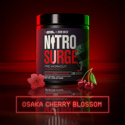 Jacked Factory NITROSURGE Pre Workout Supplement - Endless Energy, Instant Strength Gains, Clear Focus, Intense Pumps - NO Booster & Preworkout Powder with Beta Alanine - 30 Servings, Cherry Limeade