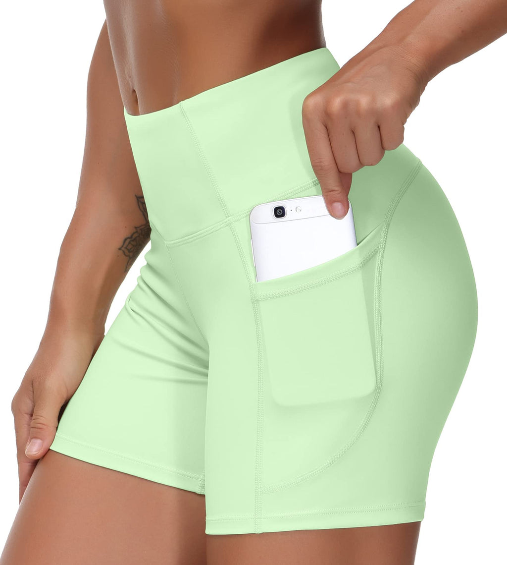 THE GYM PEOPLE High Waist Yoga Shorts for Women's Tummy Control Fitness Athletic Workout Running Shorts with Deep Pockets