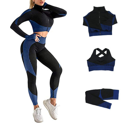 3pcs Seamless Outfit Workout Sets Gym for Women, Fitness Sports School Running Clothes Yoga Sportswear