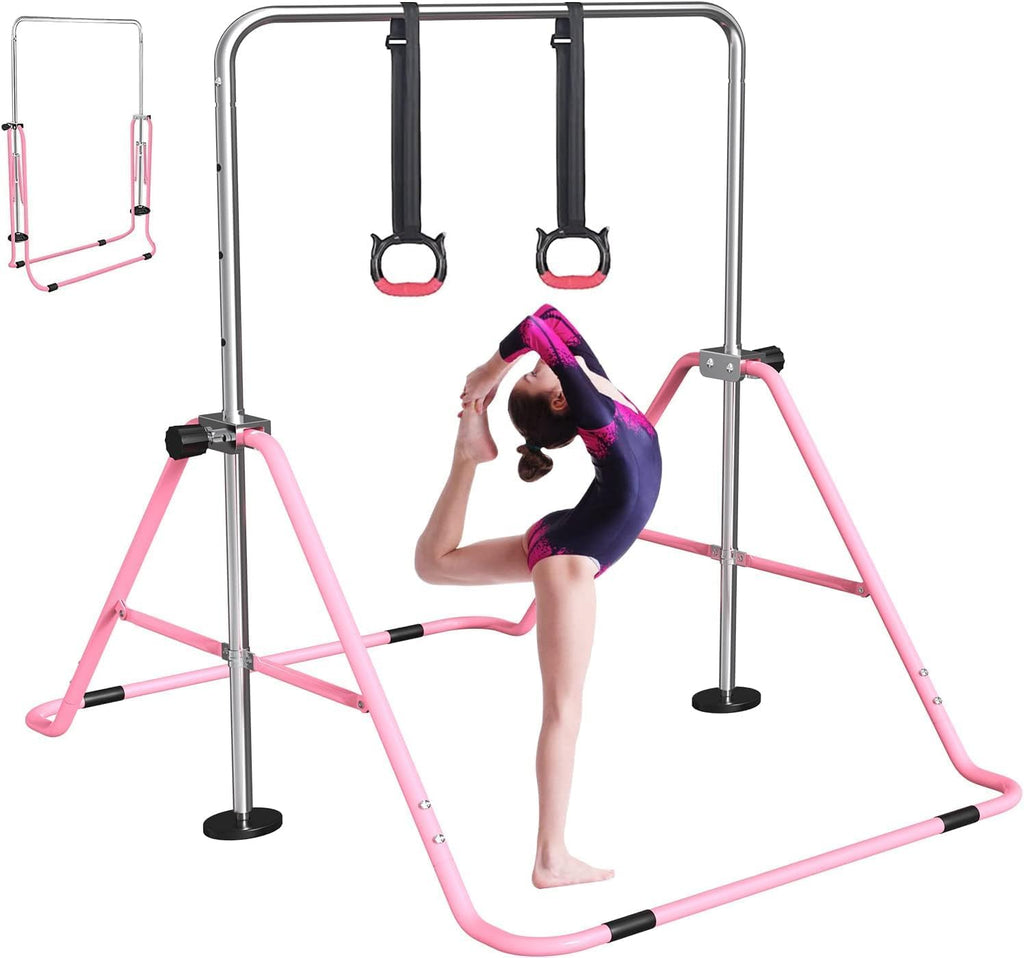 FBSPORT Gymnastics Bar for Kids, Adjustable Height Gymnastic Horizontal Bars,Junior Training Bar Children Folding Training Monkey Bars for Home Using