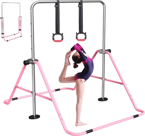 FBSPORT Gymnastics Bar for Kids, Adjustable Height Gymnastic Horizontal Bars,Junior Training Bar Children Folding Training Monkey Bars for Home Using