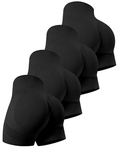 CHRLEISURE Women's 4 Packs Workout Gym Shorts, High Waisted Butt Lifting Scrunch Butt Seamless Booty Shorts