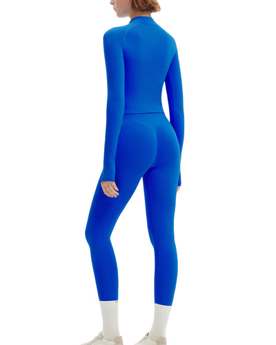 SUUKSESS Workout Sets for Women 2 Piece Seamless Long Sleeve Yoga Outfits Active Leggings Half Zippy Jacket Gym Set