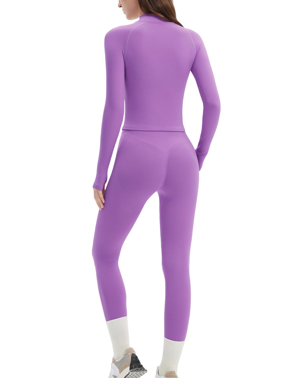 SUUKSESS Workout Sets for Women 2 Piece Seamless Long Sleeve Yoga Outfits Active Leggings Half Zippy Jacket Gym Set