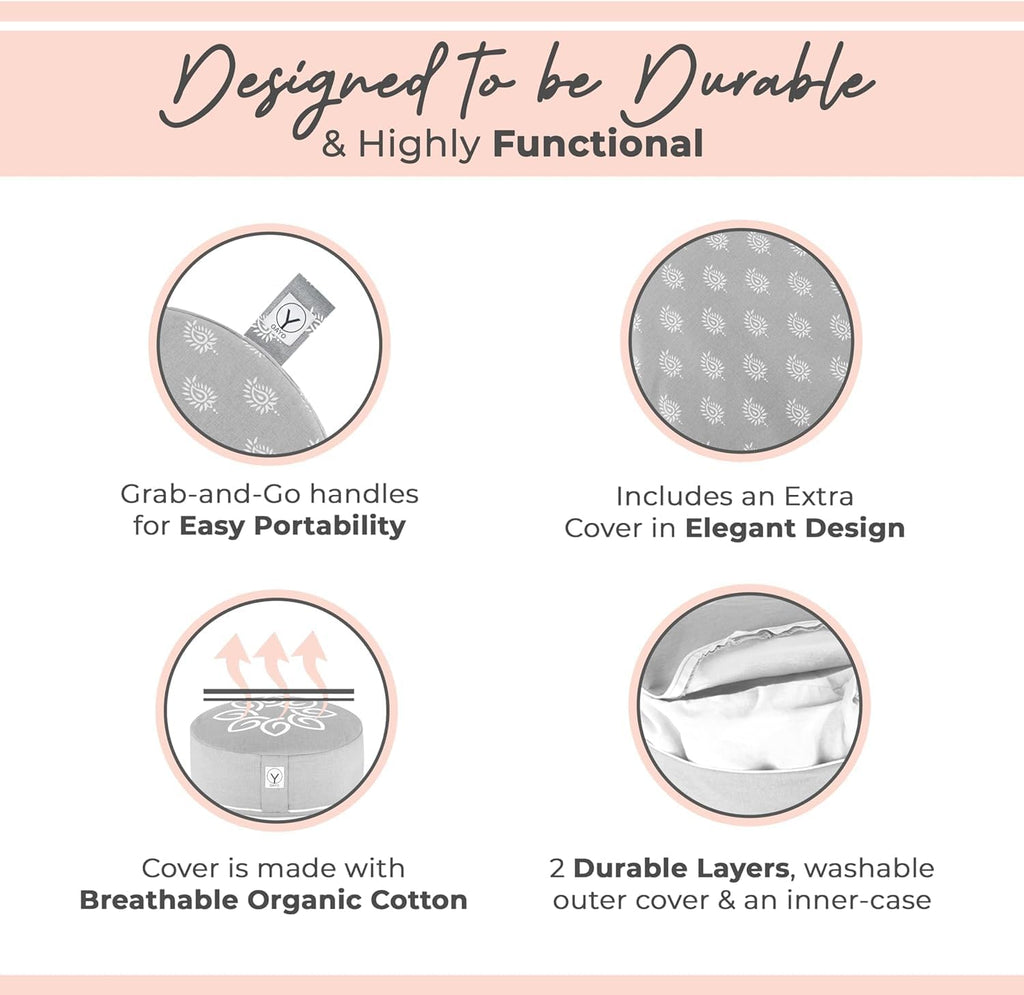 Gayo Meditation Cushion and Floor Pillow. Ideal for Meditation Pillow, Yoga, & Floor Sitting - Premium Buckwheat Supportive Round Cushion with Changeable Cover. Versatile & Stylish - 16" in