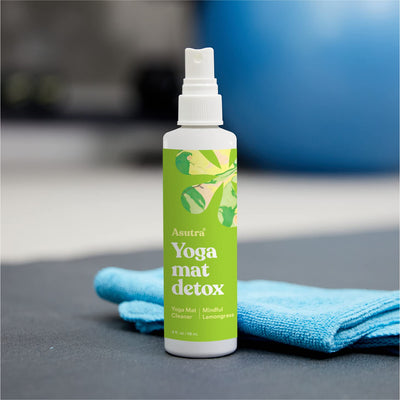 ASUTRA Yoga Mat Cleaner Spray (Energizing Peppermint), 4 fl oz - No Slippery Residue, Organic Essential Oils, Deep-Cleansing for Fitness Gear & Gym Equipment, Microfiber Towel Included