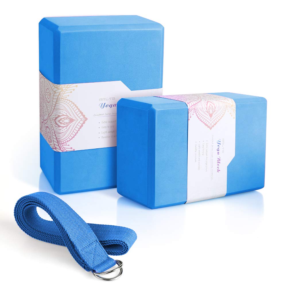 2 Pack Yoga Blocks 9"x 6"x 4" EVA Foam Blocks with Strap, High Density Block for Support and Deepening Poses