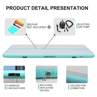 DAIRTRACK Inflatable Gymnastics Air Mat 10ft/13ft/16ft/20ft Tumble Track Tumbling Mats for Home Use/Gym/Training/Cheerleading/Yoga/Water