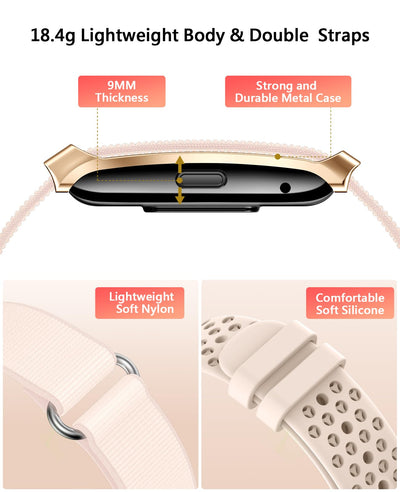 Smart Bracelet for Men Women, Health Activity Fitness Trackers, 24/7 Continuous Heart Rate/Blood Pressure/HRV/Stress Monitor, 24H Sleep Tracker, 170+ Sports Modes Smart Wristband with Free APP 2 Bands