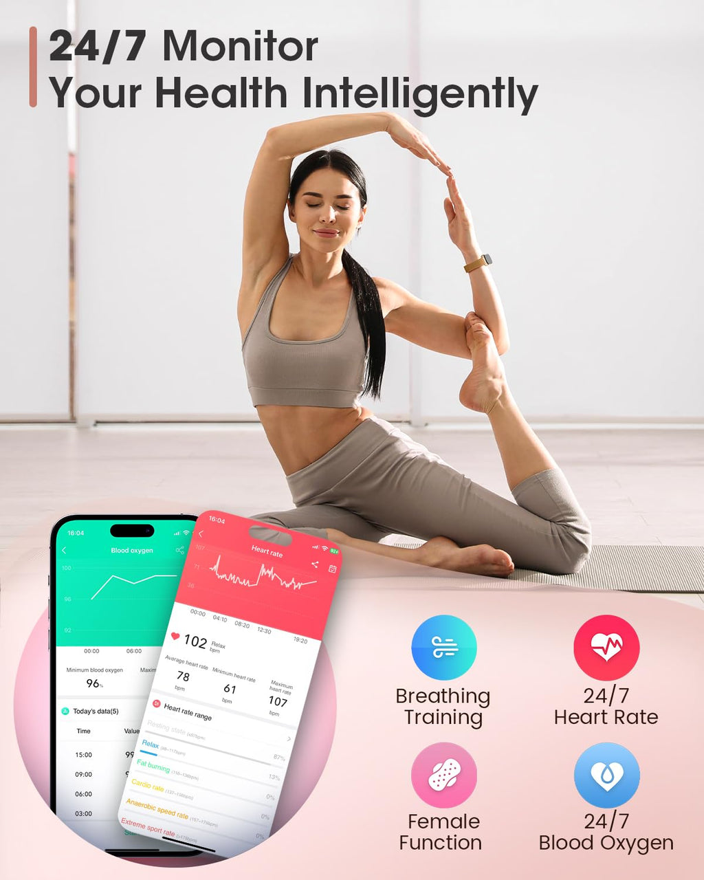 Fitness Watches for Women, Fitness Tracker with Heart Rate/SpO2 Monitor, Smart Watches for Women with Sleep/Step Tracker, 20+ Sport Modes Activity Tracker, Android Smart Watch for Phones