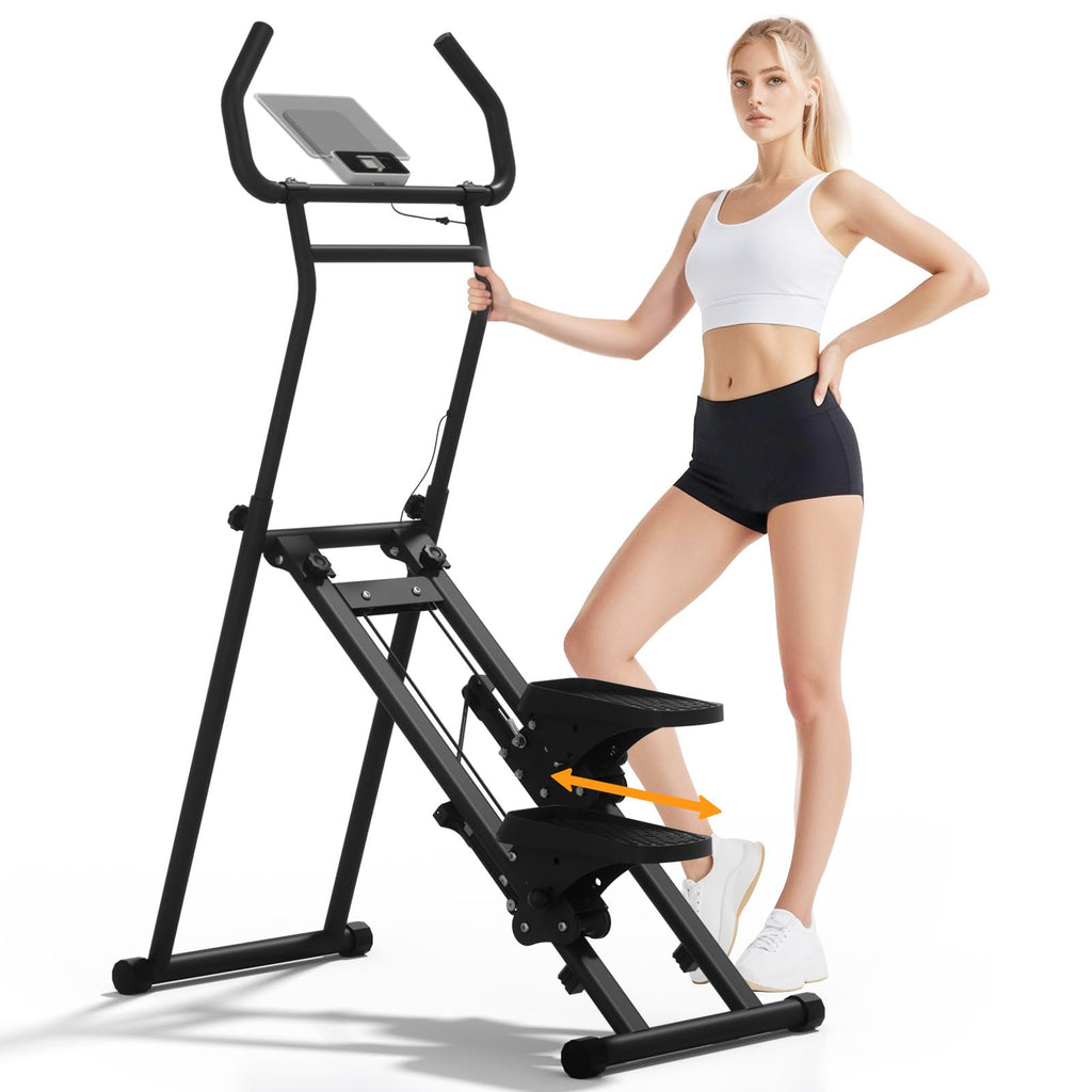 MACYO Stair Stepper for Home Workout - Full-Size Foot Pedals with Tablet Holder, Foldable Stepping Climbers, Easy Assembly, Compact Design for Cardio & Leg Training