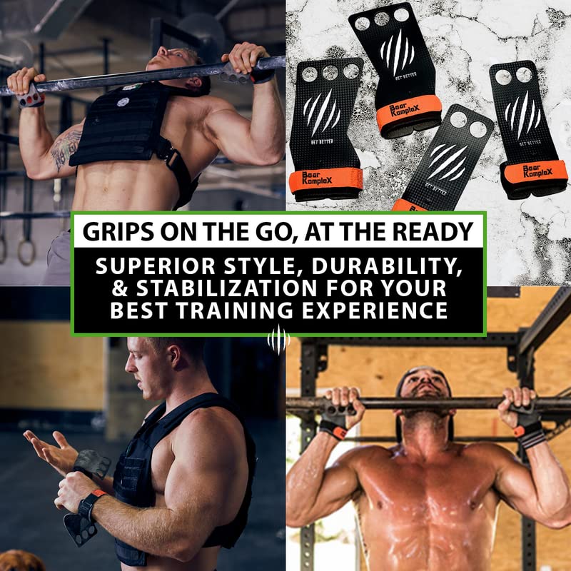 Bear KompleX 2-3 Hole Carbon Hand Grips for Weight Lifting, Cross Training and Gymnastics, Durable Workout Grips with Wrist Wraps, Comfortable Lifting Straps & Workout for Gymnastic Bars