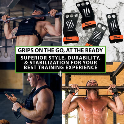 Bear KompleX 2-3 Hole Carbon Hand Grips for Weight Lifting, Cross Training and Gymnastics, Durable Workout Grips with Wrist Wraps, Comfortable Lifting Straps & Workout for Gymnastic Bars