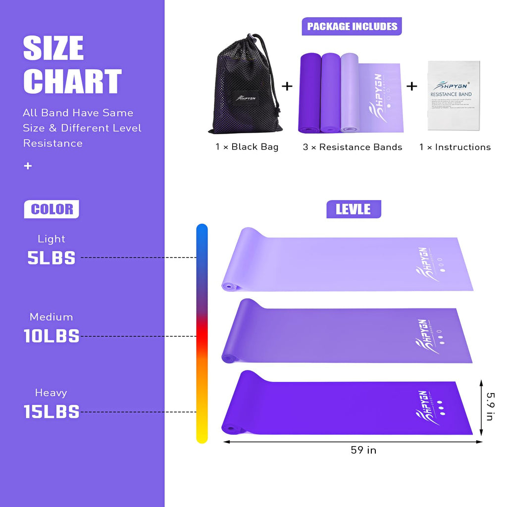 Resistance Bands, Exercise Bands, Physical Therapy Bands for Strength Training, Yoga, Pilates, Stretch Elastic Band with Different Strengths, Workout Bands for Home Gym