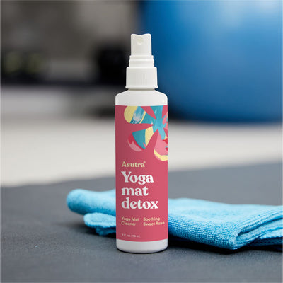ASUTRA Yoga Mat Cleaner Spray (Energizing Peppermint), 4 fl oz - No Slippery Residue, Organic Essential Oils, Deep-Cleansing for Fitness Gear & Gym Equipment, Microfiber Towel Included