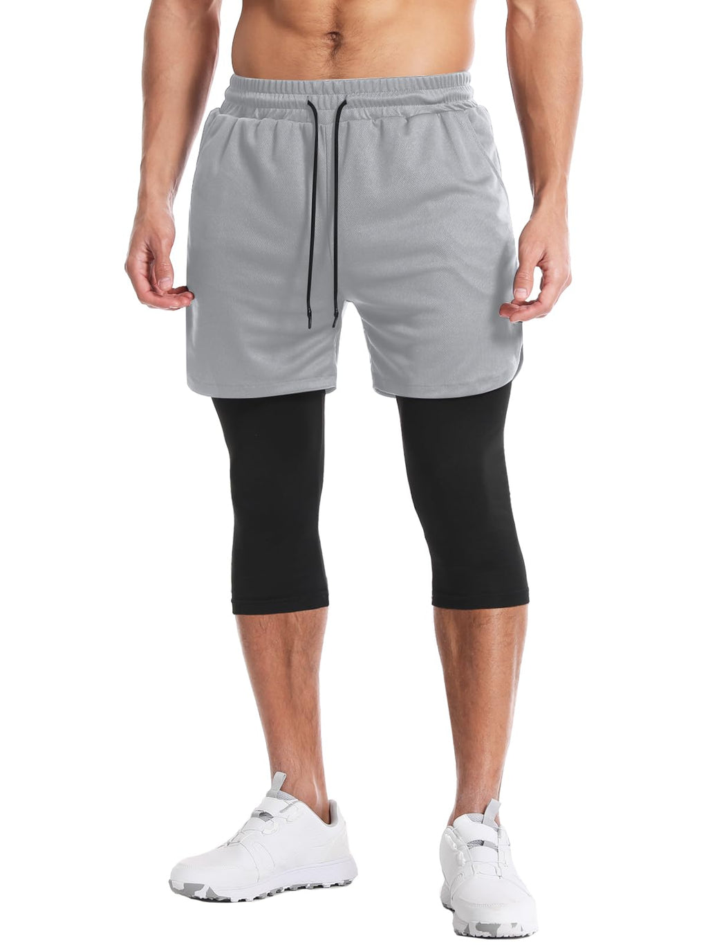 Aolesy Men's 2 in 1 Running Pants, Gym Workout Compression Pants for Men Training Athletic