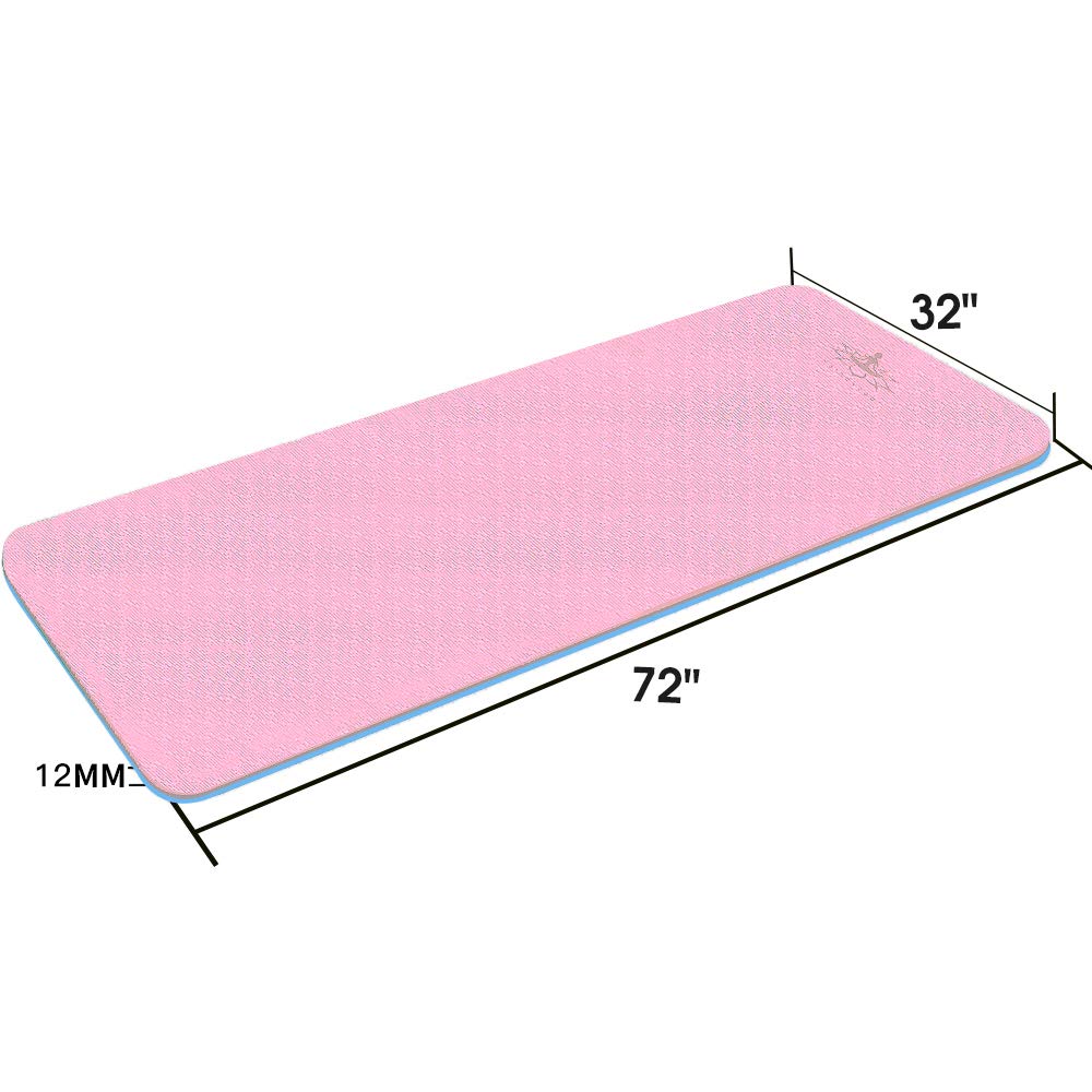 Hatha Yoga Extra Thick TPE Yoga Mat - 72"x 32" Thickness 1/2 Inch -Eco Friendly SGS Certified - With High Density Anti-Tear Exercise Bolster For Home Gym Travel & Floor Outside