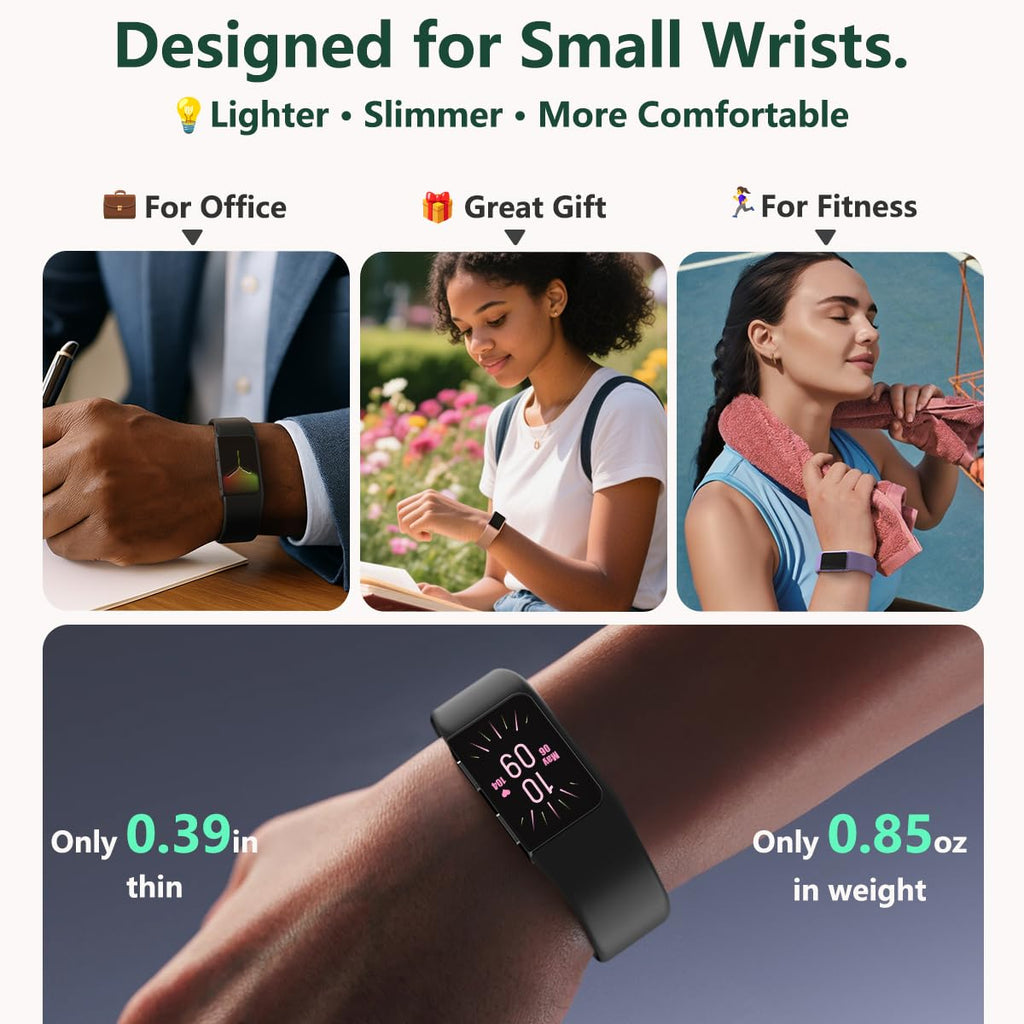 FITVII Slim Fitness Trackers, Fitness Watch with 24/7 Heart Rate, Blood Pressure, Blood Oxygen, Stress Monitor, AMOLED Activity Tracker Step Calorie Counter, IP68 Waterproof Smart Watch for Women Men