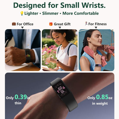 FITVII Slim Fitness Trackers, Fitness Watch with 24/7 Heart Rate, Blood Pressure, Blood Oxygen, Stress Monitor, AMOLED Activity Tracker Step Calorie Counter, IP68 Waterproof Smart Watch for Women Men