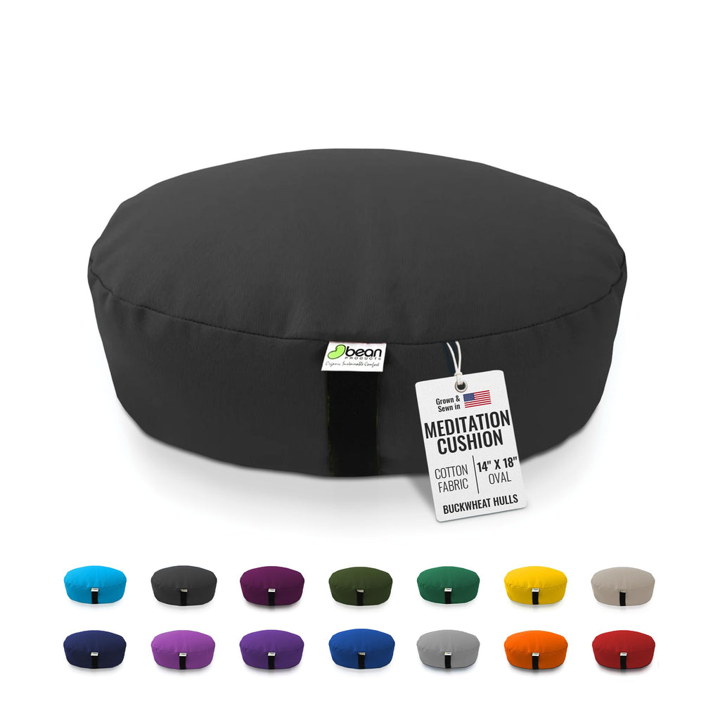 BEAN PRODUCTS Zafu Meditation Pillows for Sitting on Floor, Yoga Cushion, Cotton/Buckwheat fill Yoga Pillow, Zafu Meditation Cushion, Zen Kneeling Prayer Pad- MADE IN USA - 14" ROUND - SAFFRON