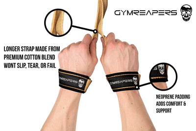 Gymreapers Lifting Wrist Straps for Weightlifting, Bodybuilding, Powerlifting, Strength Training, & Deadlifts - Padded Neoprene with 18 inch Cotton