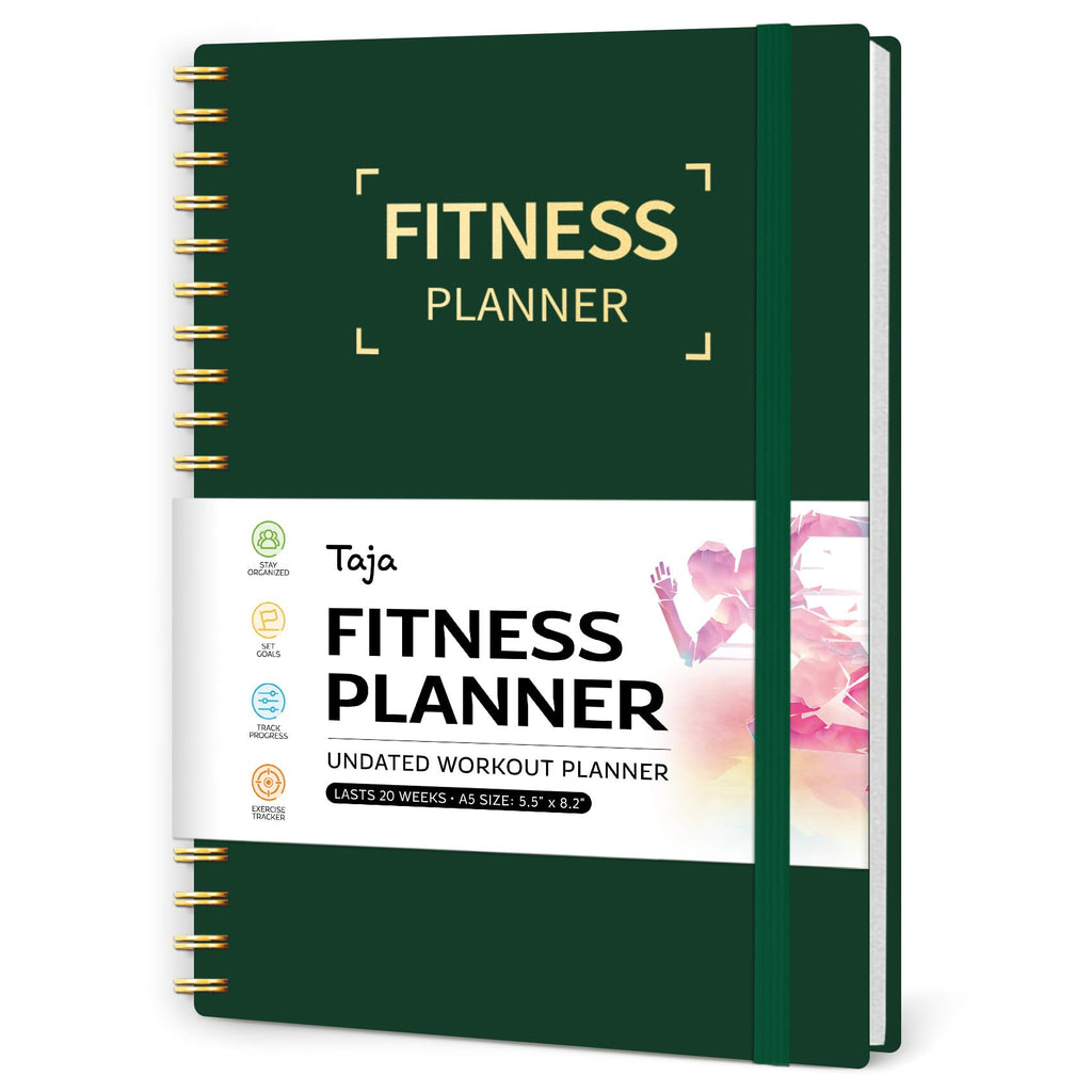Fitness Workout Journal for Women & Men, A5(5.5" x 8.2") Workout Log Book Planner for Tracking, Progress, and Achieving Your Wellness Goals - Green